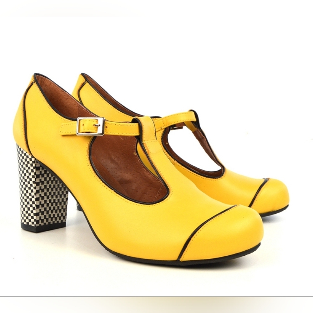 Mod Shoes Yellow Checkered High Heels Size 40